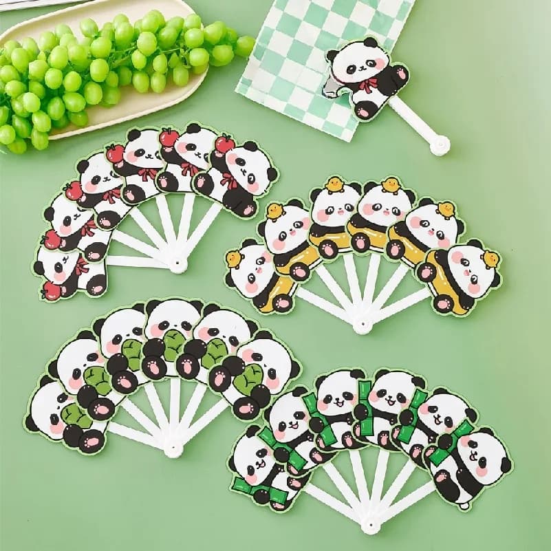 Plastic Panda 6-Panel Folding Fan for Kids, Summer Promotional Gift, Cute Cartoon Cooling Fan for Elementary Students