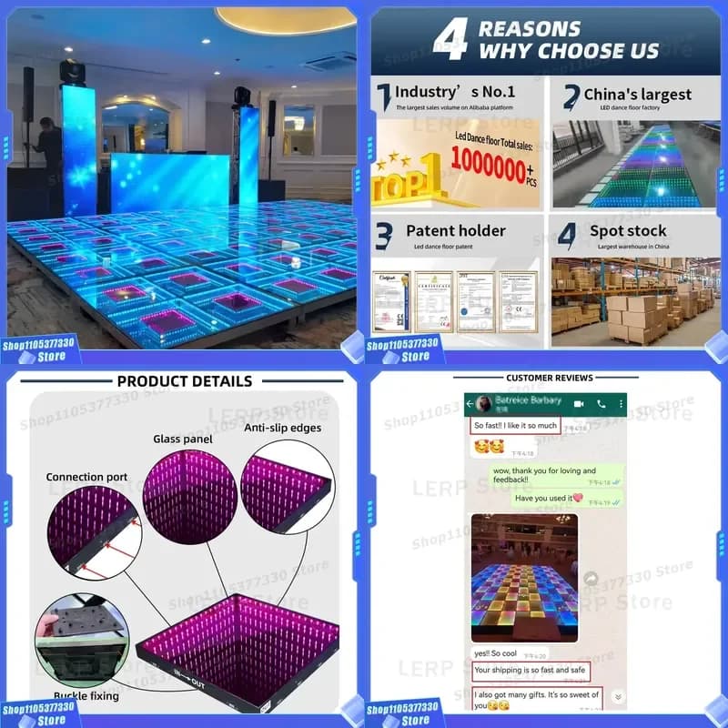 METO Portable 3D Infinite LED Dance Floor Panel Waterproof Magnetic Design for Wedding Events Nightclub Parties Outdoor Use