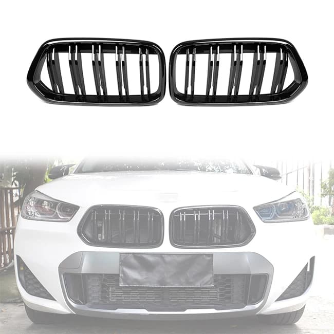 LUMA 19 Double Slat Gloss Black/Matte Black M Color Carbon For BMW X2 ABS Grill F39 2019+ Front Bumper Grille