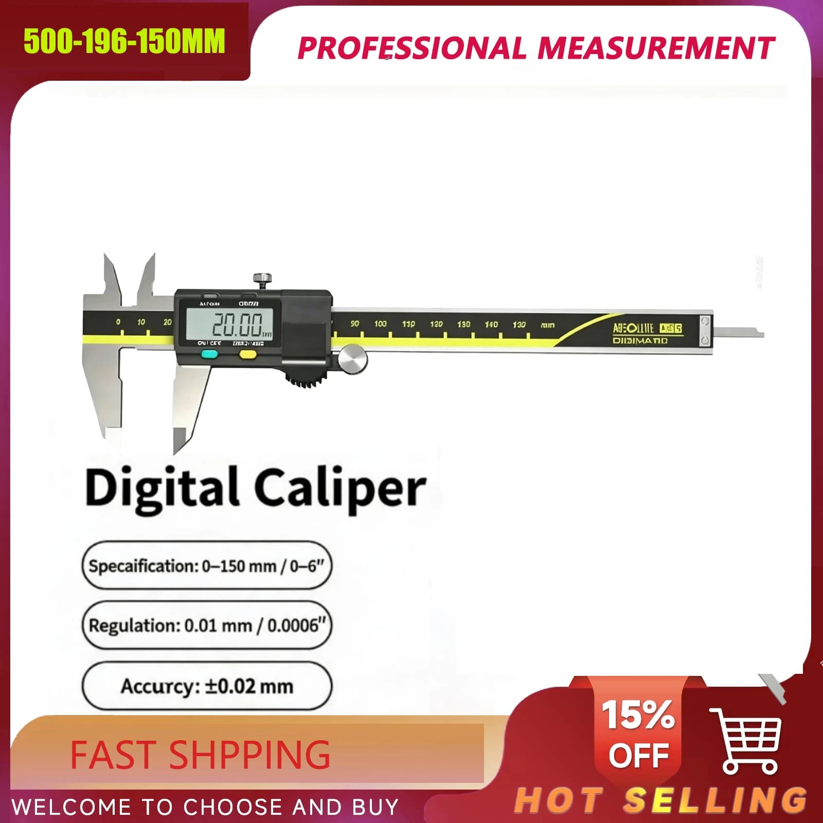 Original Japanese Model 500-193-30 Precision Caliper, Measuring Range 0-200mm with Display, Suitable for CNC Measurement