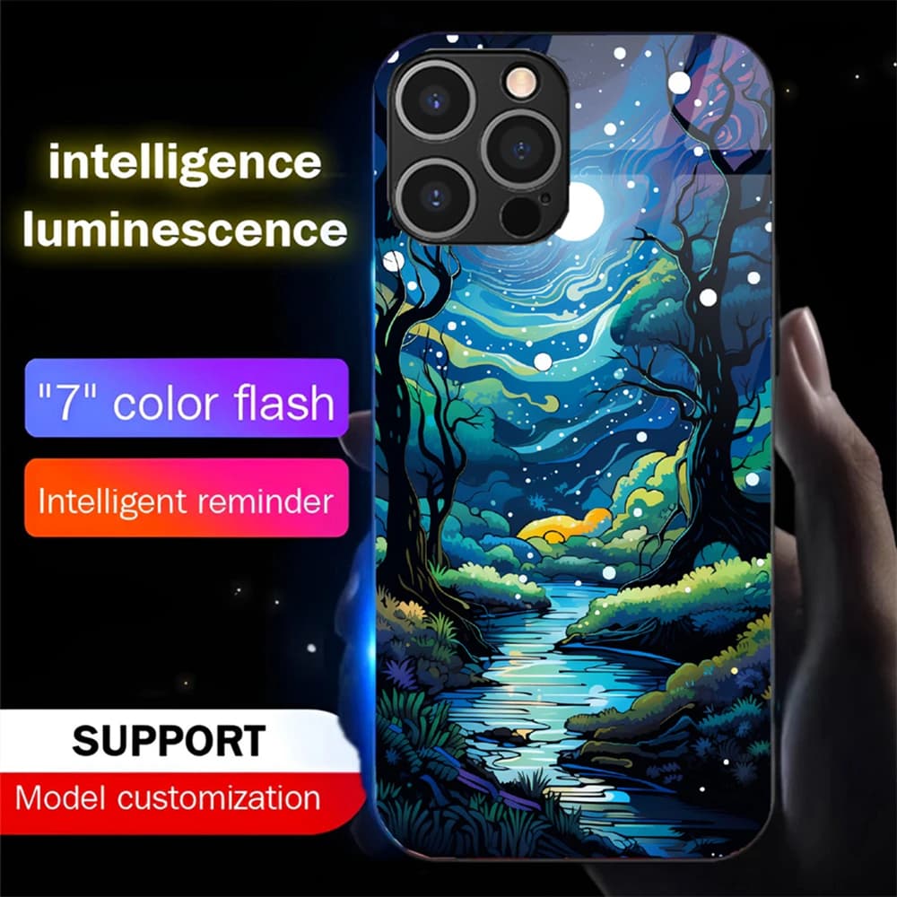 Pretty Wonderland Landscape Sound Control LED Flash Case Luminous Glass Cover For Samsung S26 S25 S24 S23 S22 S21 S20 Plus Ultra