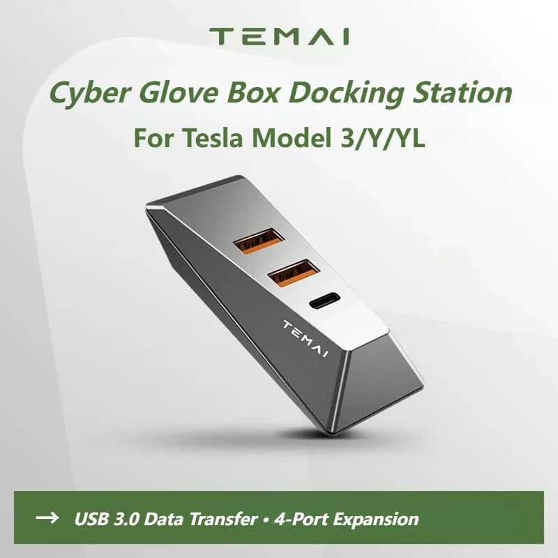 TEMAI Cybertruck Glove Box Dock Expander for Tesla Model 3 Highland Model Y/YL Juniper,USB Central Control Dock HUB Adapter