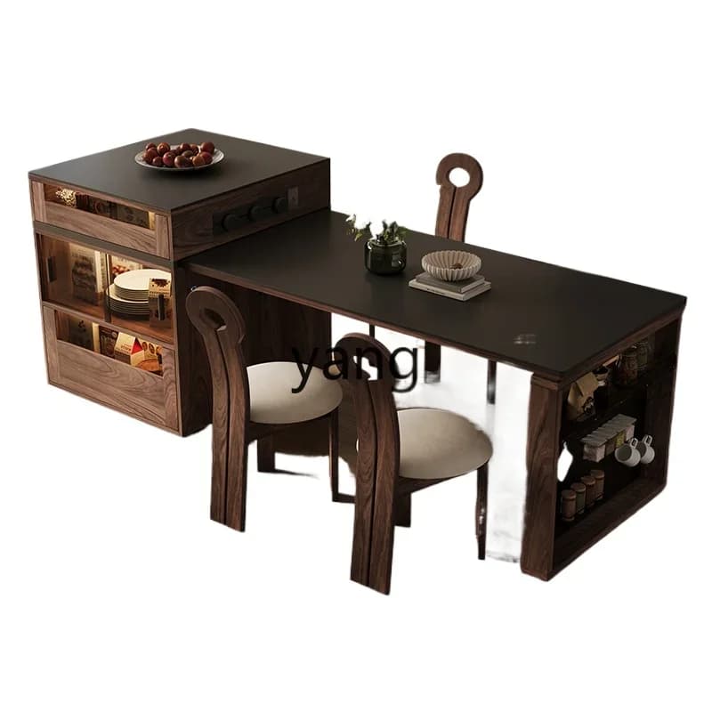 LH  rock slab island dining table integrated household retro style small apartment retractable