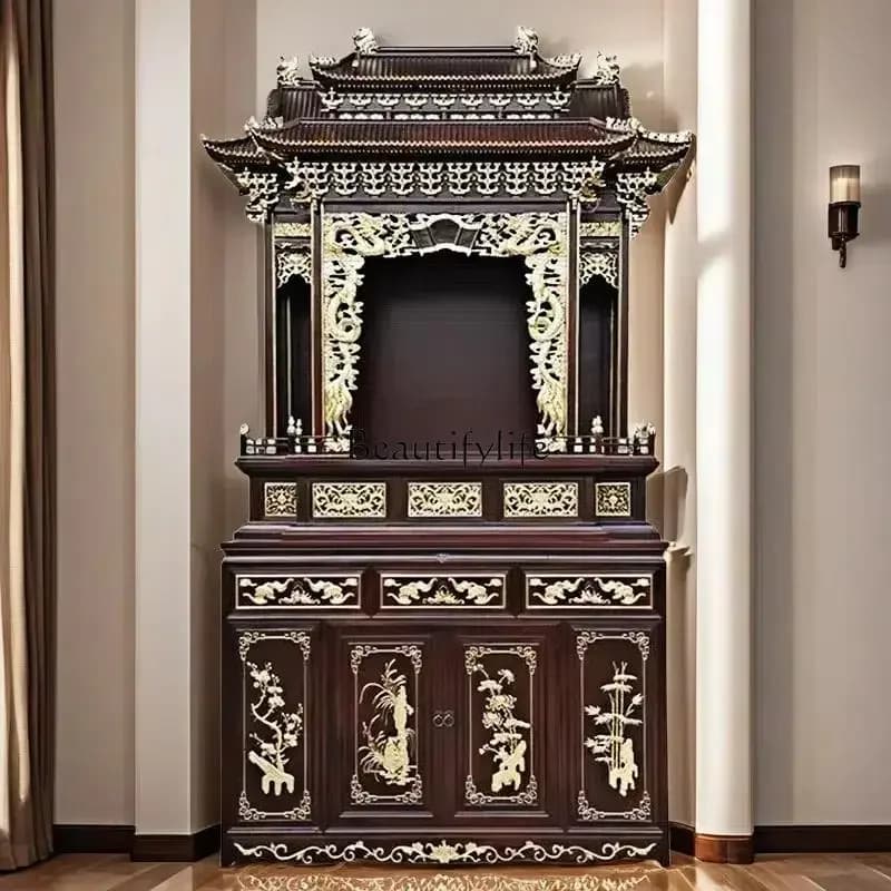 03Gold-painted Buddhist shrine Standing cabinet Wealth shrine Carving dragon shrine Buddhist cabinet Serving table Buddhist