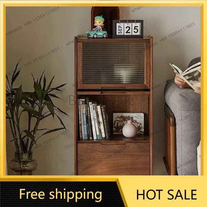 Factory Direct Sales Nordic Black Walnut Solid Wood Light Luxury Side Cabinet Storage Simple Storage Cabinet