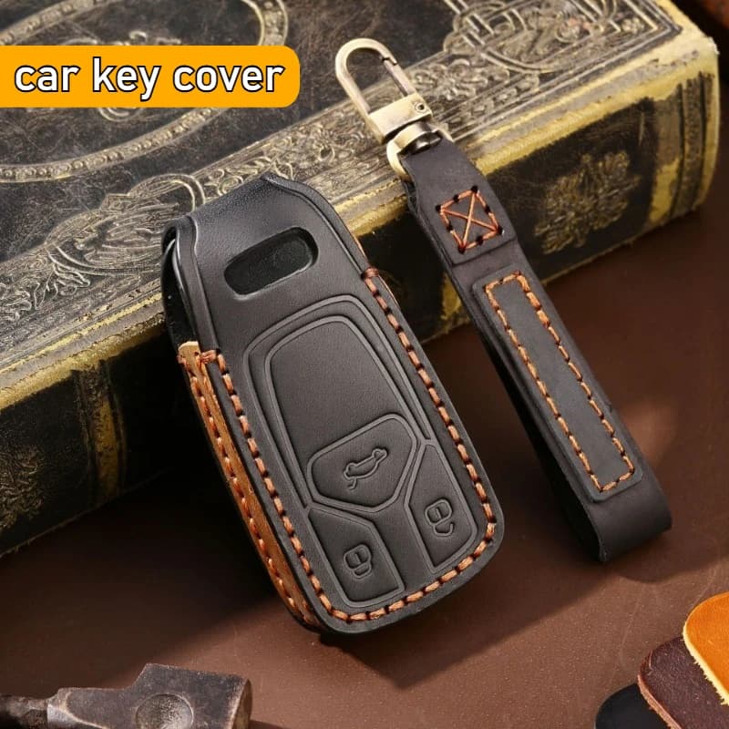 For Audi A6 Q5 Car Key Cover Handmade High End Genuine Leather Car Key Bag Smart Key Protection Cover Modify Car Accessories