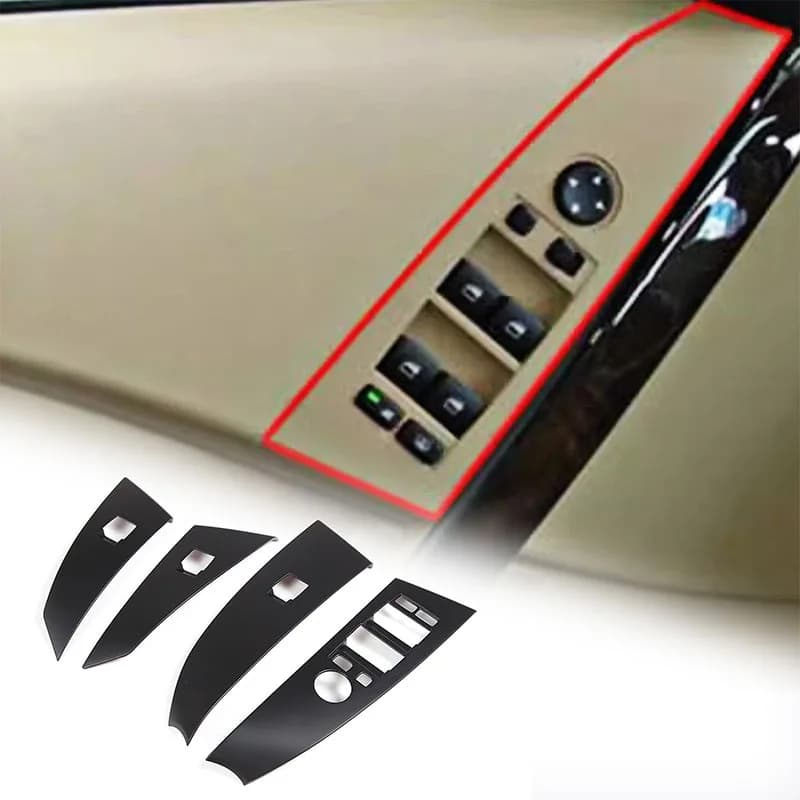 ABS Black For BMW 5 Series E60 2004 2005 2006 Car Interior Door Window Lift Switch Button Panel Frame Protective Cover Trim