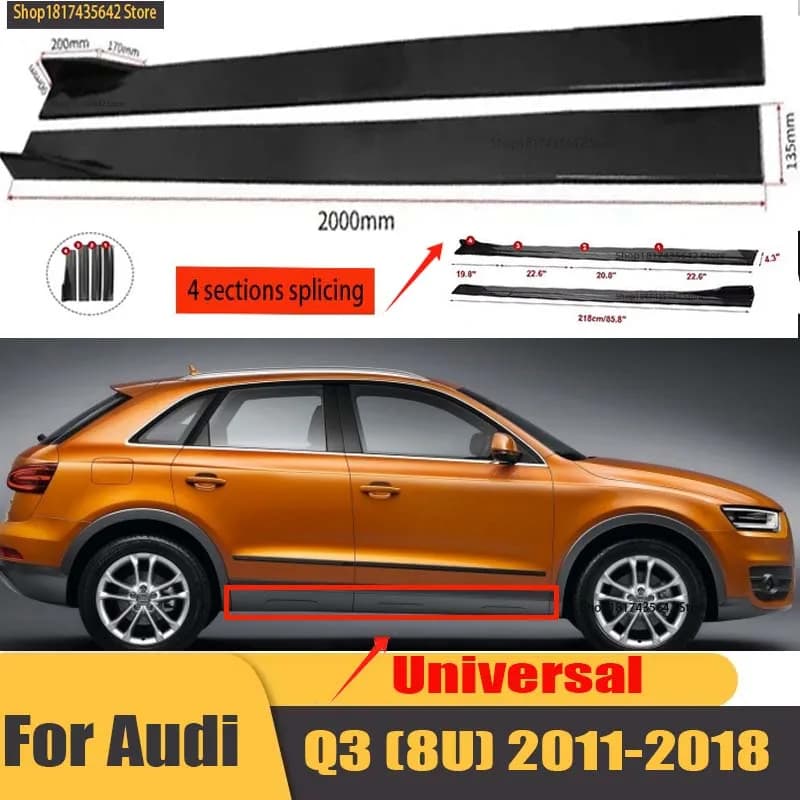 Universal 2.2m Side Skirts Extension Rocker Splitters Diffuser Winglet Wings For AUDI RS S SLINE A4 A3 A6 Q3 quattro Q7 TT B8 8P