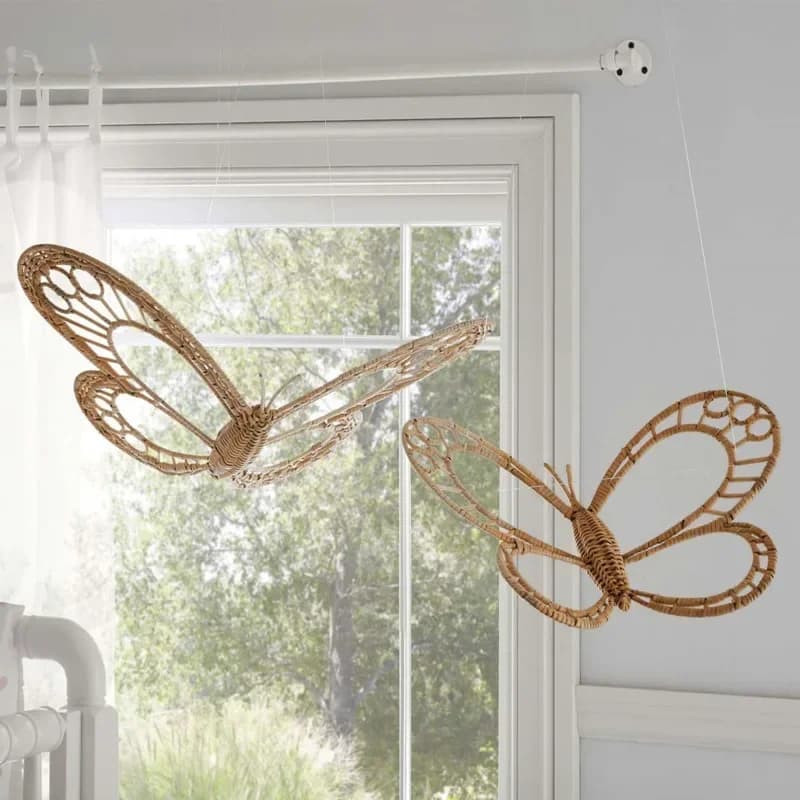 Nordic Handwoven Rattan Butterfly Wall Stickers Rustic Countryside Ornament for Homestay Pastoral Home Decor Creative Photo Prop