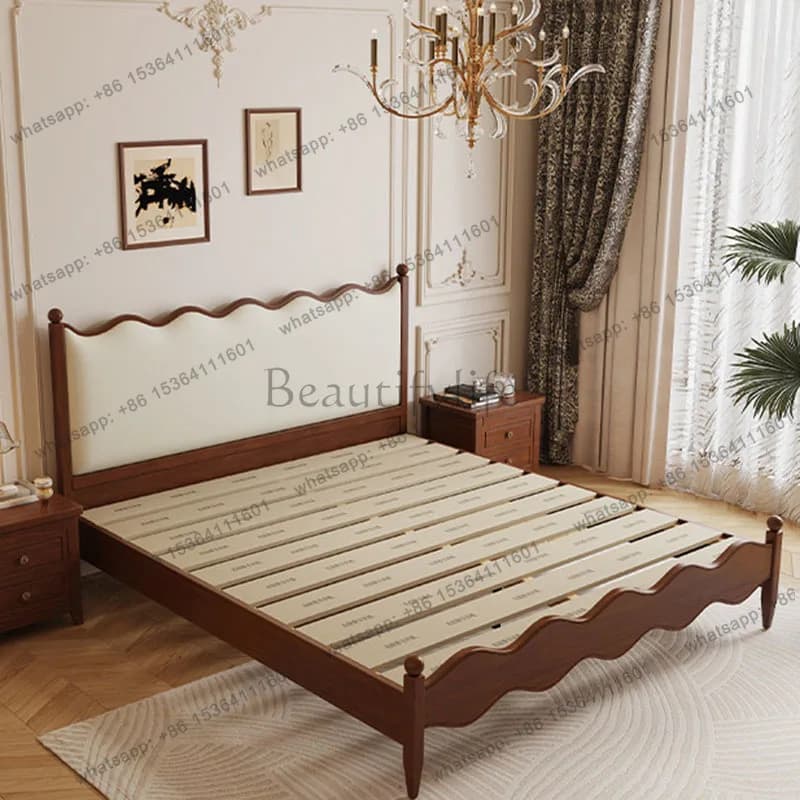 FG Simple Bedroom Massage Bed Frame Double Luxury Modern Storage Floor Full Wooden Bed Design Sleeping Muebles Trendy Furniture