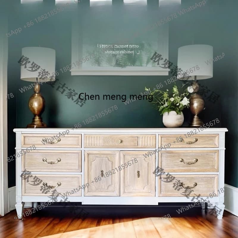 French TV Cabinet Small Apartment Living Room Storage Storage Integrated Cabinet American Contrasting Color Bedroom Locker