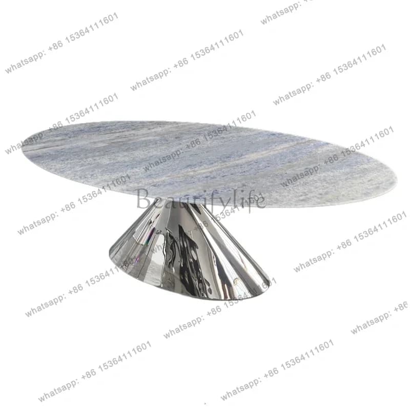 YJ  Blue crystal luxury stone dining table household Italian minimalist stainless steel dining table oval high-end villa