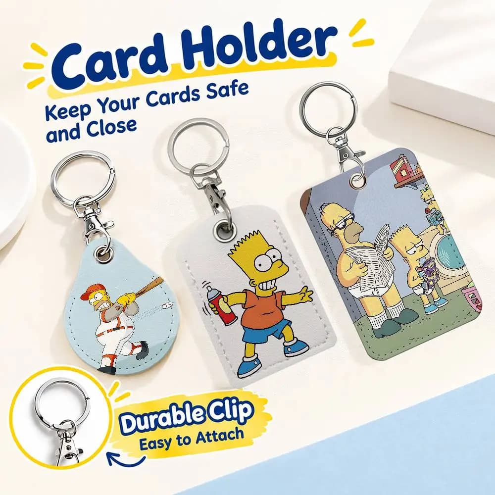 FOR The Simpsons Keychain Card Holder Leather Keeps ID Cash Keys Cards Ready for Work School Travel Daily Errands