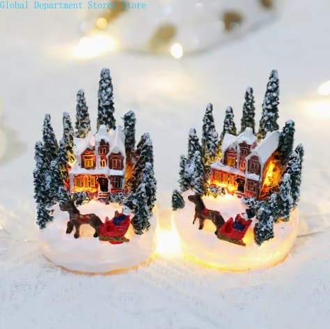 Animated Christmas Village Flying Sleigh with Rotating Santa Figurines Musical Light-Up Holiday Decorations Accessory