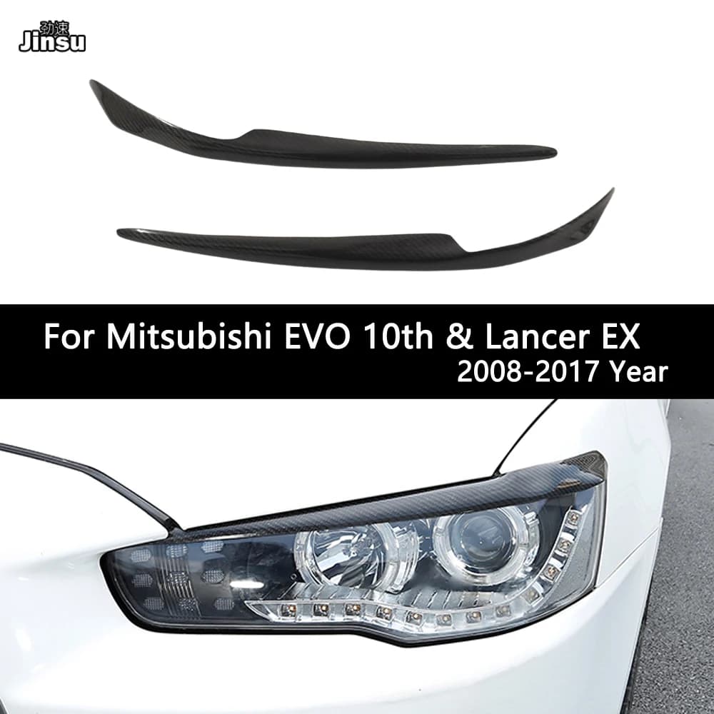 Carbon Fiber Car Front Lamp Headlights Cover Eyelids Eyebrows Sticker For Mitsubishi Lancer EX Evolution X 2008 - 2017 EVO 10th