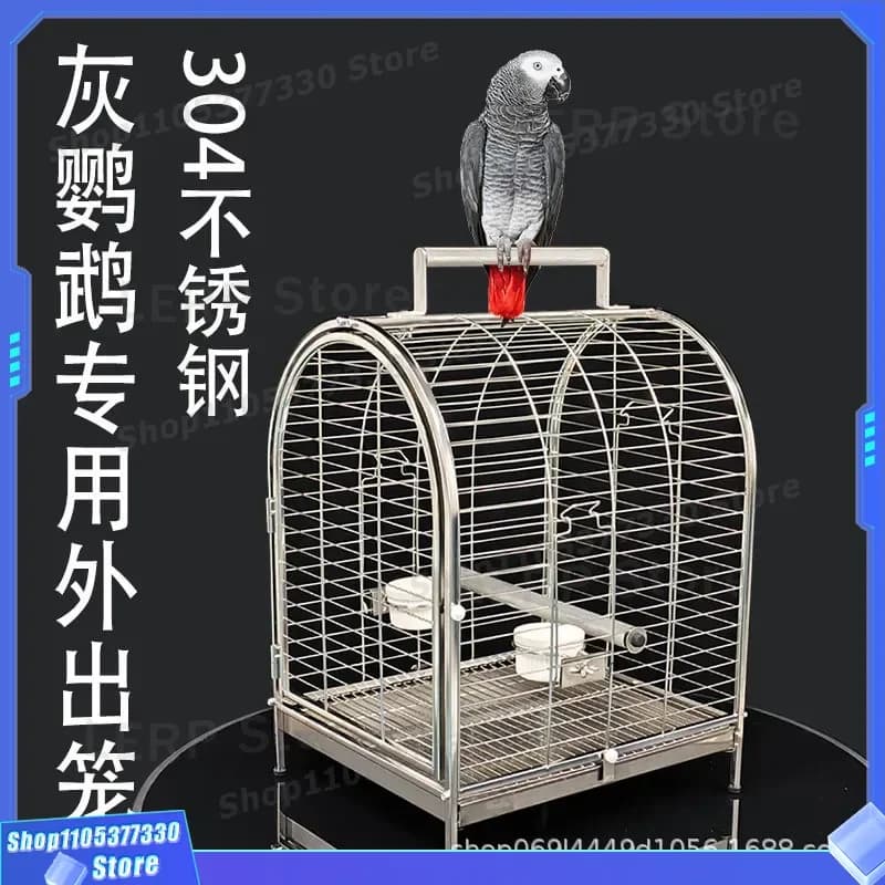Large Gray Parrot Cage 304 Stainless Steel Portable Outdoor Bird House Luxury Big Size Sun Protection Travel Carrier for