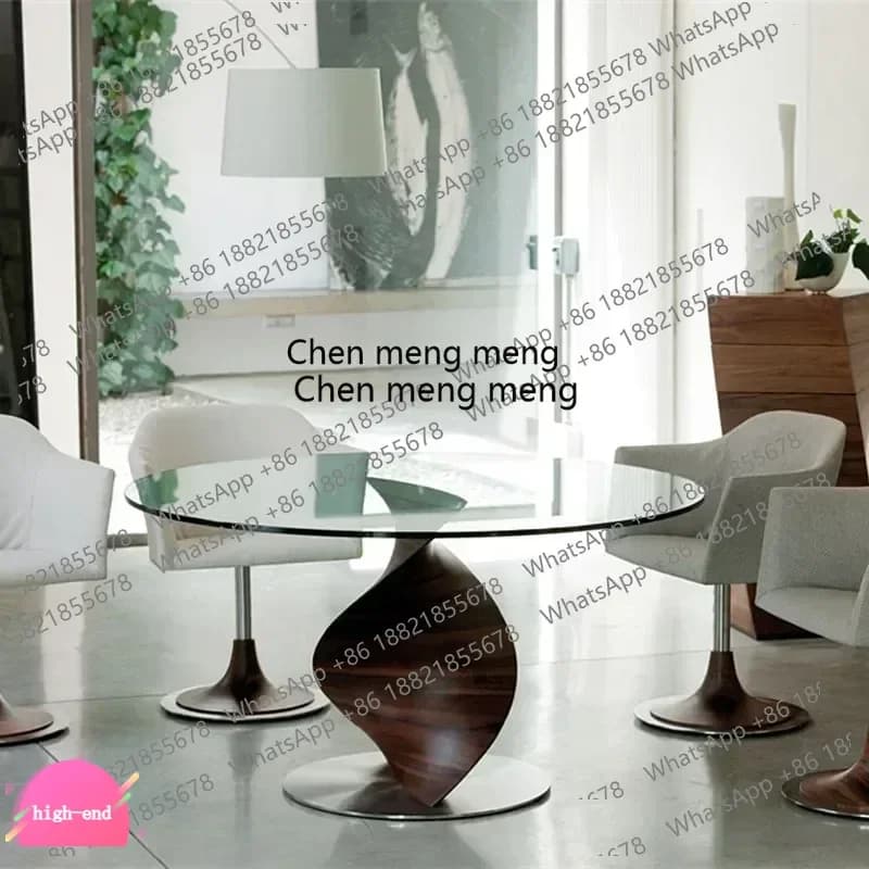 Black Walnut Glass round Dining Table Modern Designer Living Room Tempered Dining Table Minimalistic Square rt  AB
