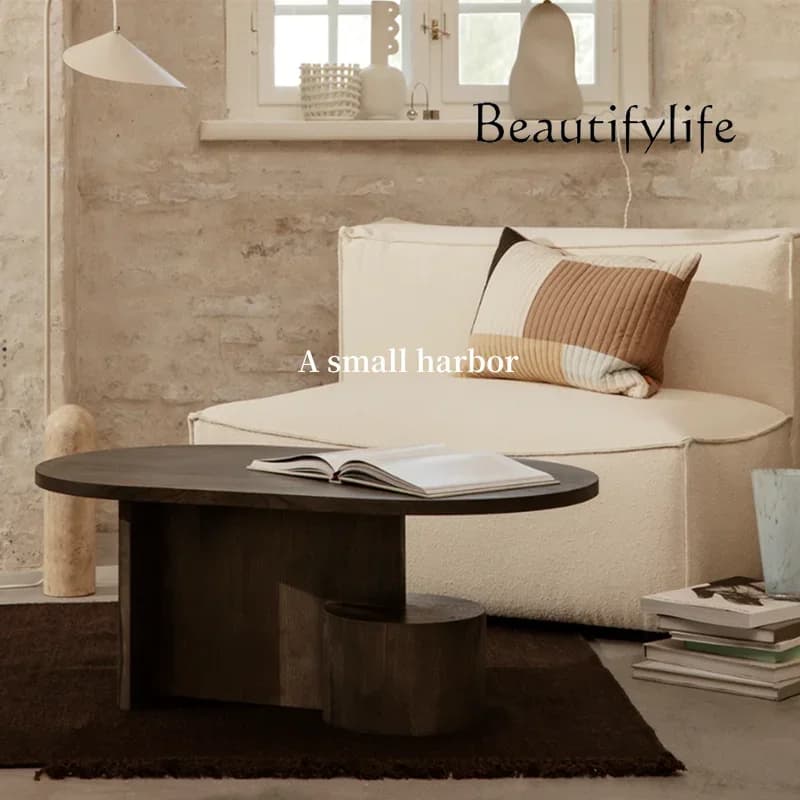 Vv BJ Nordic Retro Round Solid Wood Coffee Table Medieval Minimalist Small Apartment Special-shaped Coffee Table Creativity