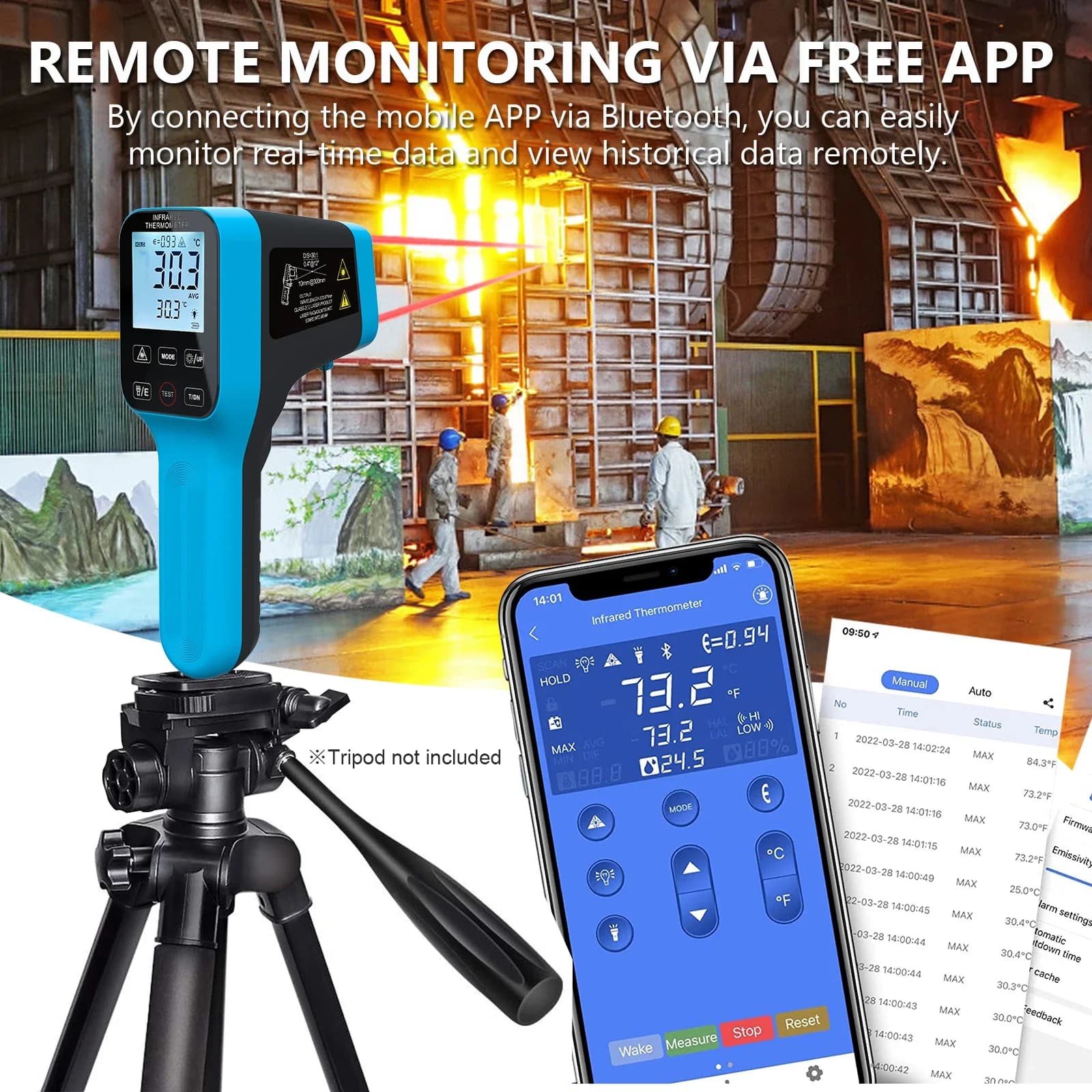 High Temp Induction Infrared Thermometer -58'F~2912'F Dual Laser Industrial Thermometer Gun with 30:1 D:S Ratio & Touch Buttons