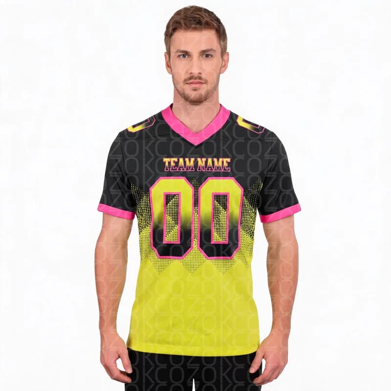 Black Yellow Customized Color Football Jersey for Men Football Short Sleeves Athletic Tee Shirts