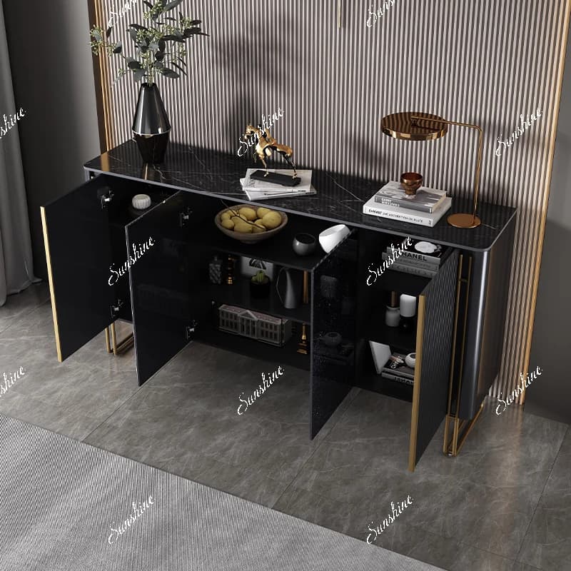 Light luxury modern solid wood simple rock slab dining side cabinet living room storage decorative cabinet FT