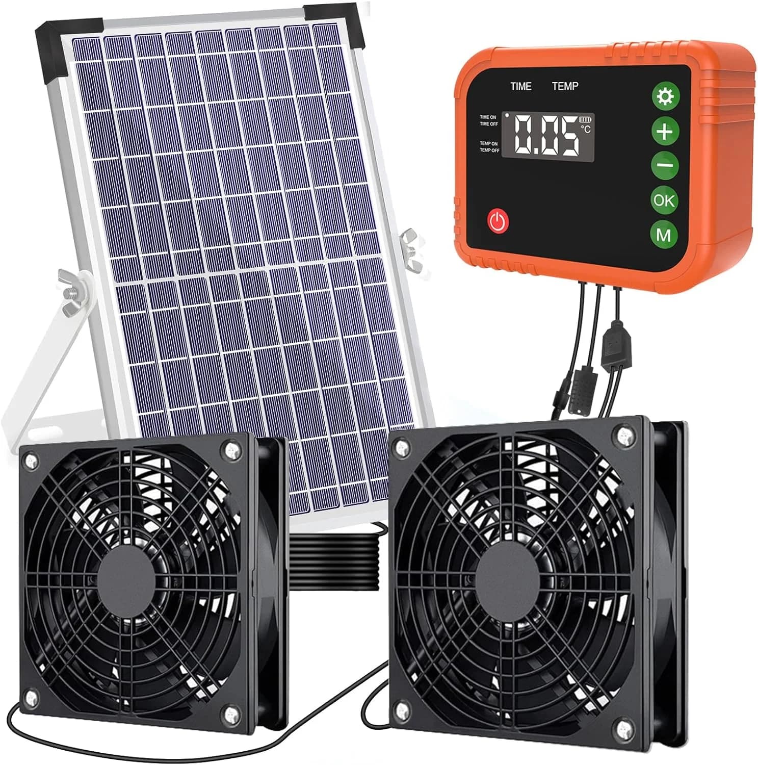 Solar Intake Fan IPX5 Weatherproof Ten Watt Solar Powered Cooling Ventilation for Greenhouse Chicken Coop Pet House