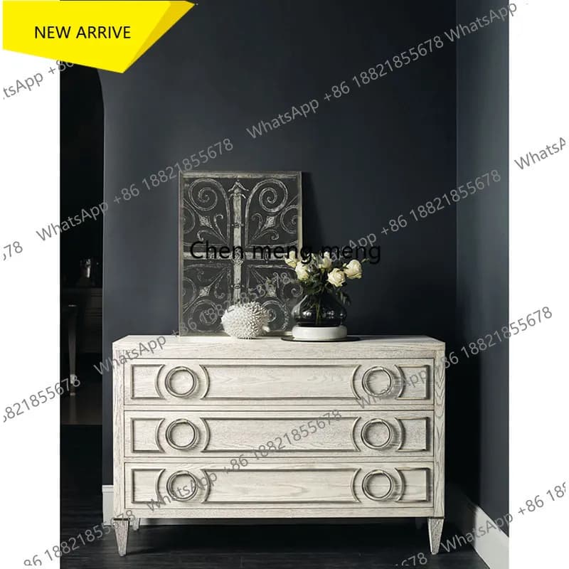 DD  Modern, light luxury oak antique white made old three-bucket side cabinet