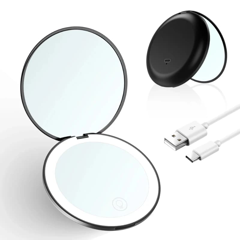 Hand Mirror Folding LED Magnification Mini Makeup Mirror with Light