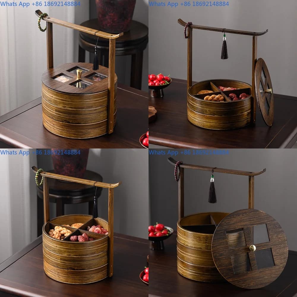 Wooden Multi Layer Snack Box for Nuts and Sweets with Handle Ideal for Home Use
