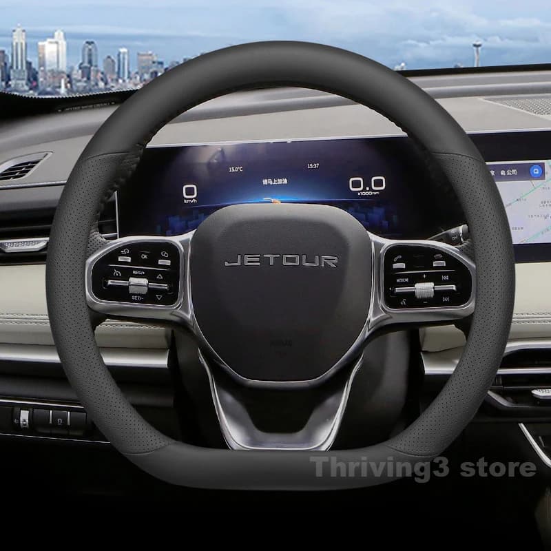 Leather Car Steering Wheel Cover For Jetour x70 plus 2021-2024 2025 Breathable Auto Steering Wheel Jetour x90 plus Accessories