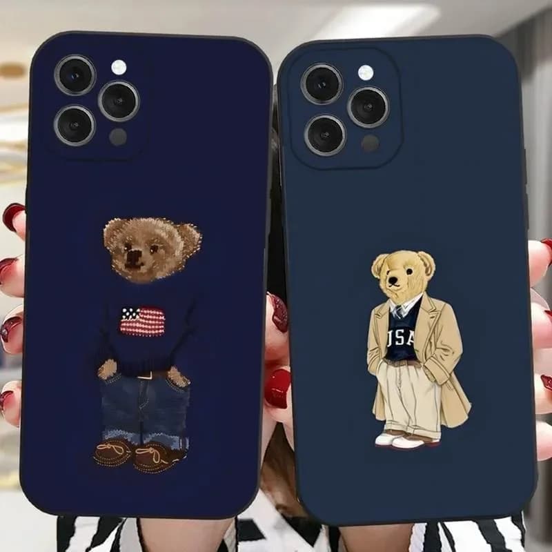 Fashion Teddy Bear Phone Case For iPhone 17 16 15 11 12 14 13 Pro Max Mini X XR 7 Plus 17E Air Shockproof Silicone Cover Fundas