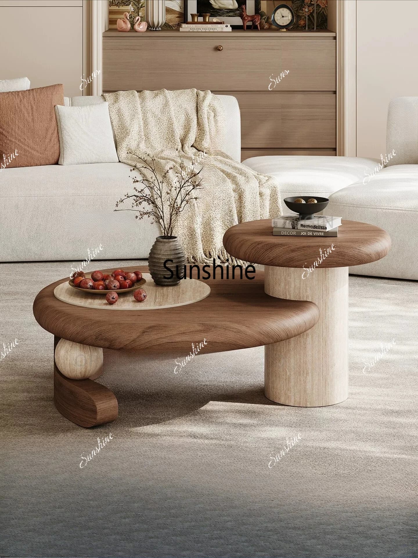 Medieval style high and low solid wood high-end coffee table combination