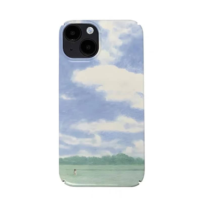 Blue Sky Grassland Art Oil Painting Phone Case for IPhone 16E 15 14 13 Pro Max 12 Mini 11 Protection Ultra Thin Hard PC Cover