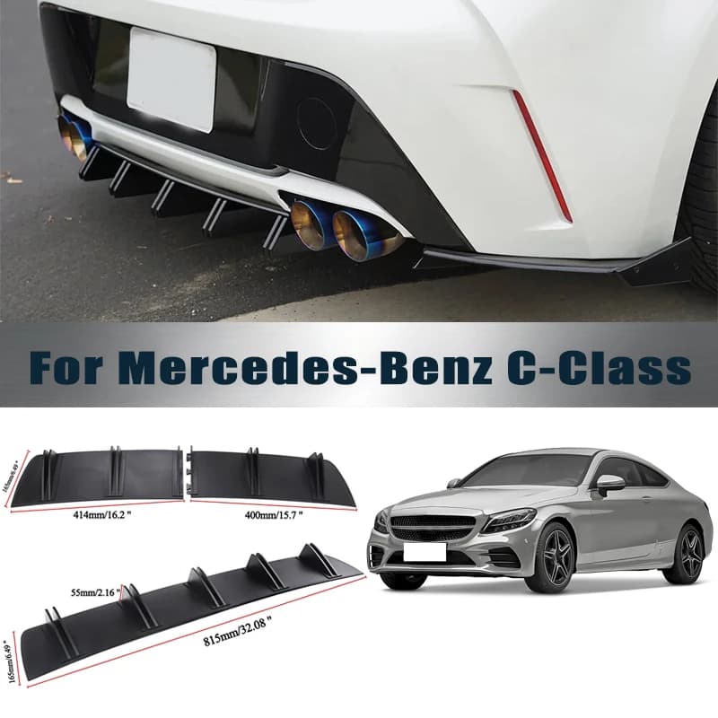 Rear Bumper Shark Fin Diffuser ABS Curved Aero Splitter Anti-Collision Chassis Protector For Mercedes-Benz C-Class Car Styling