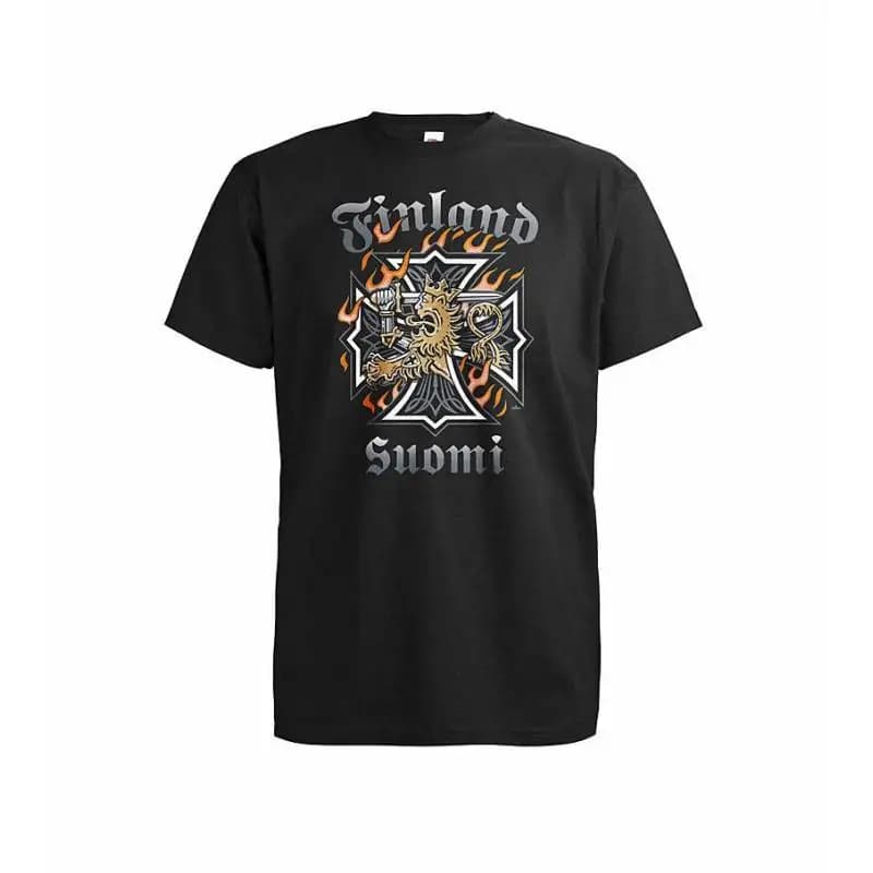 Maltese Cross with The Finnish Lion T-Shirt 100% Cotton O-Neck Summer Short Sleeve Casual Mens T-shirt Size S-3XL