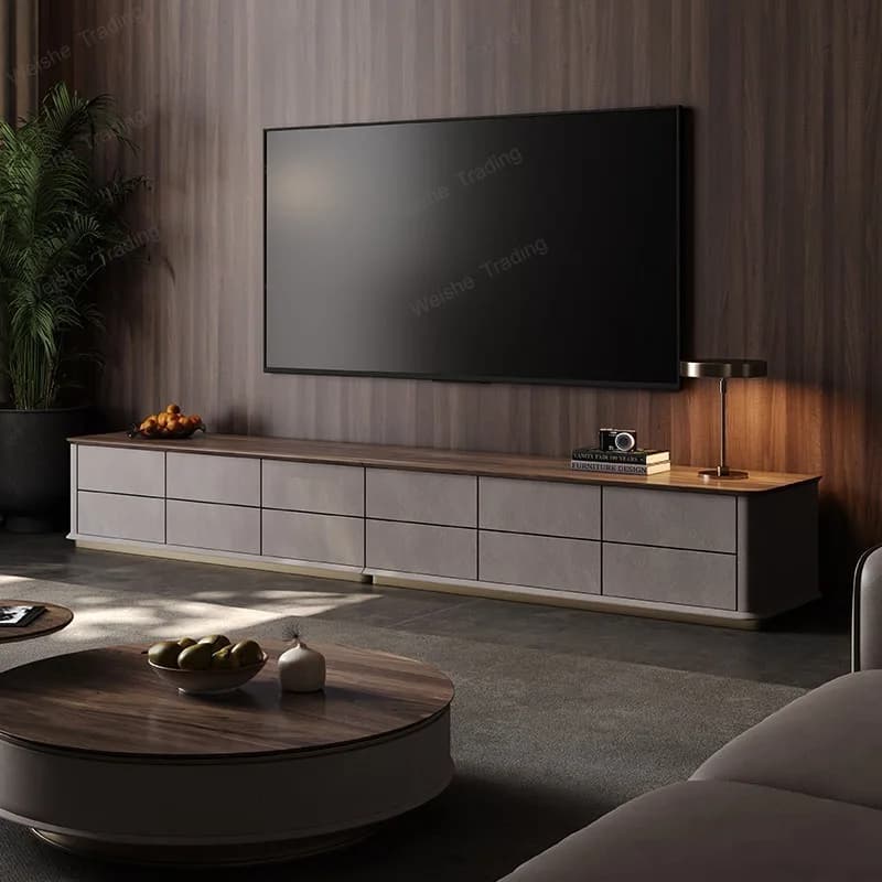 Light luxury TV cabinet Long villa living room North American black walnut locker combination