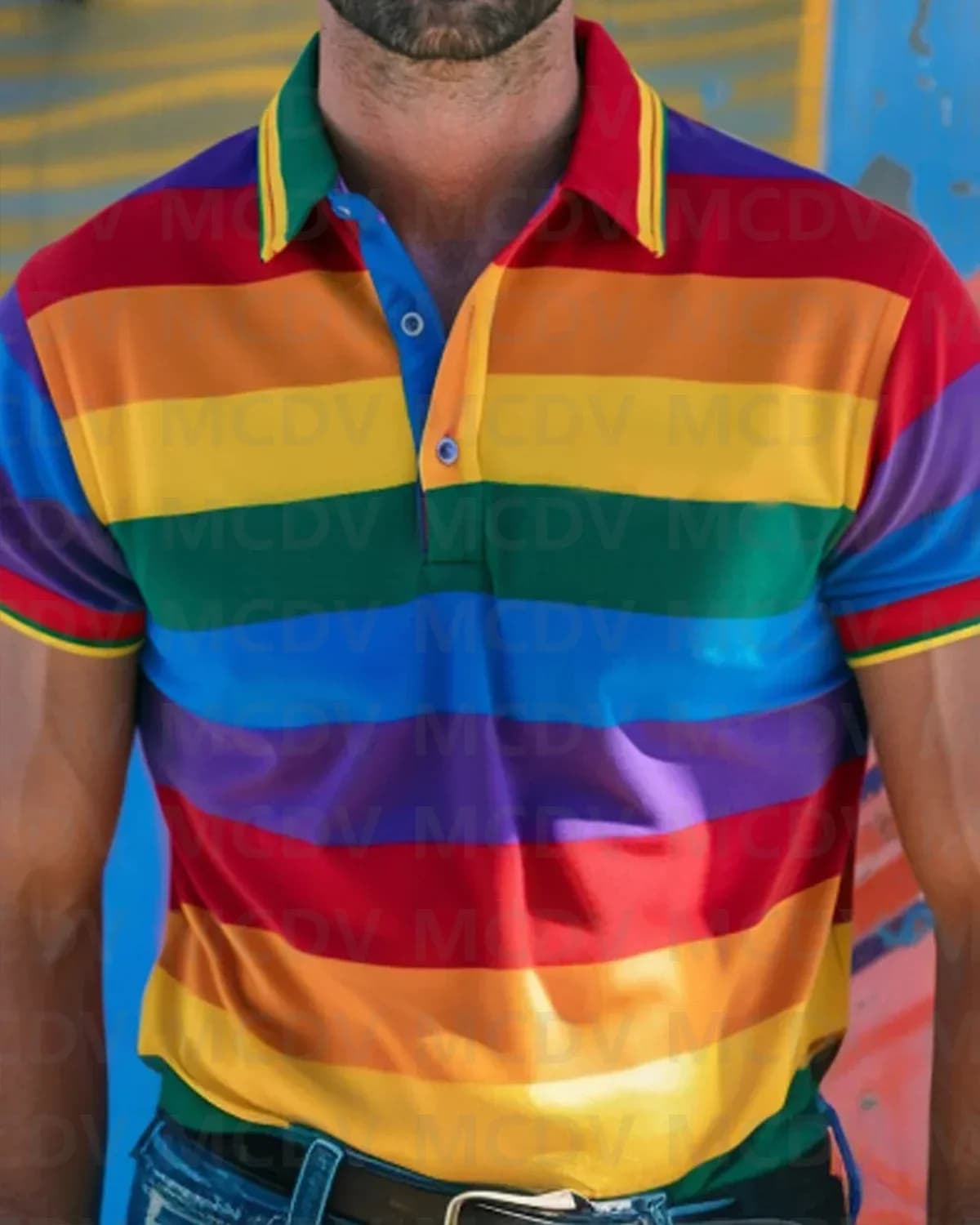 Men's Rainbow Stripes Art Print Polo Shirt 3D Printed Summer Polo Shirt