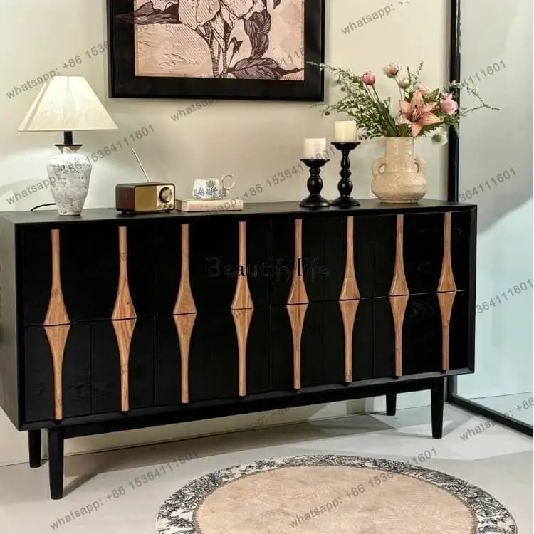 Customization Medieval solid wood dining side cabinet French retro color matching storage cabinet