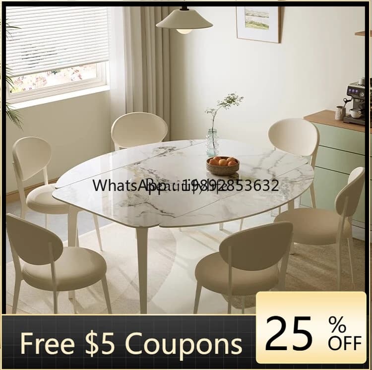 FF Rock slab retractable dining table cream wind rectangular can be square and round dual-purpose dining table
