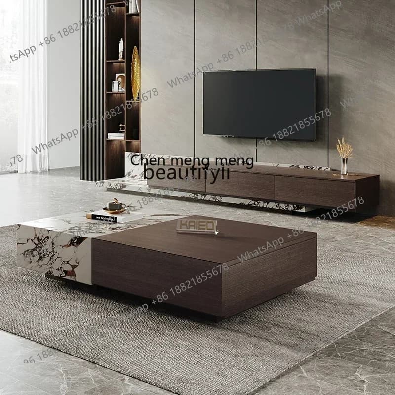 182Q Wabi Sand Wind Living Room Coffee Table TV Cabinet Combination Light Luxury Slate Floor Cabinet Luxury Living Room Furnitur