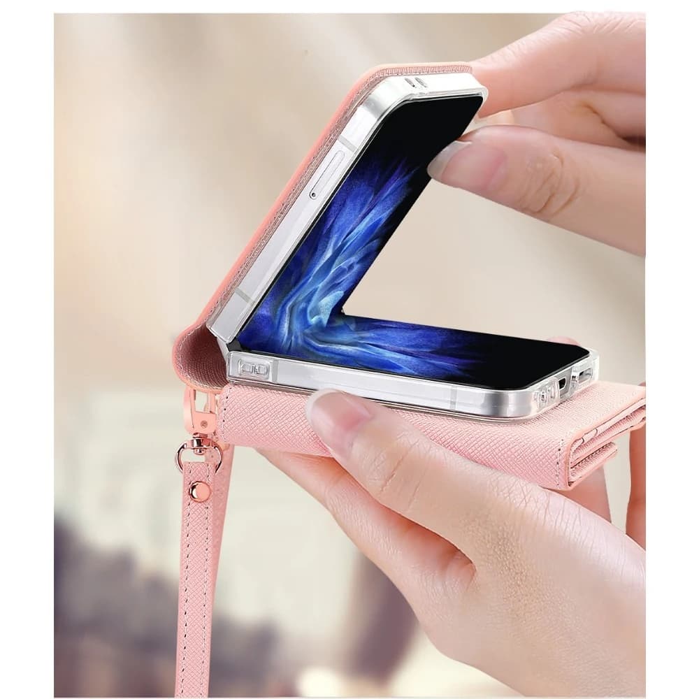 Leather Luxury Phone Case for Samsung Galaxy Z Flip 8 7 6 5 4 Armor Back CoverLanyard Folding Screen Wallet Back Cover