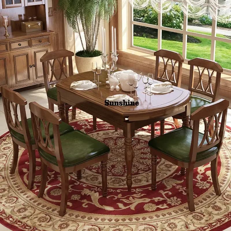 Solid wood dining table household retractable dining table small apartment folding round tableTJ
