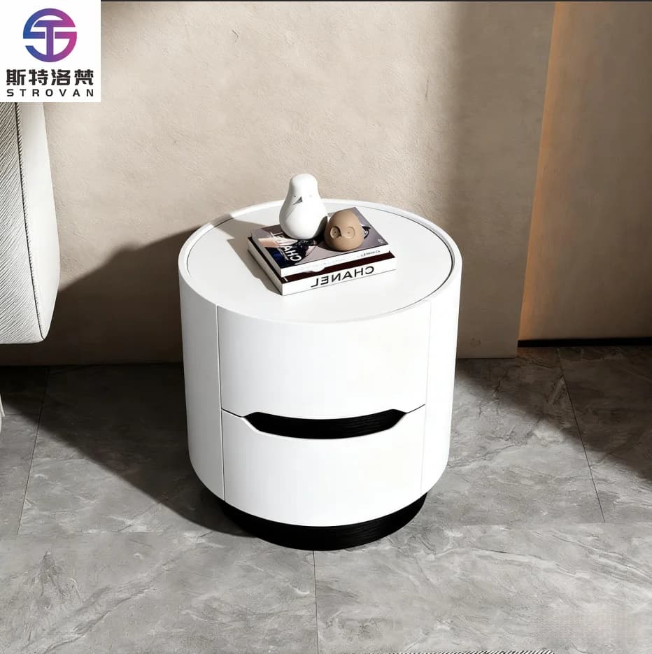 Luxury Modern Solid Wood Round Nightstand with Storage Elegant Bedroom Furniture
