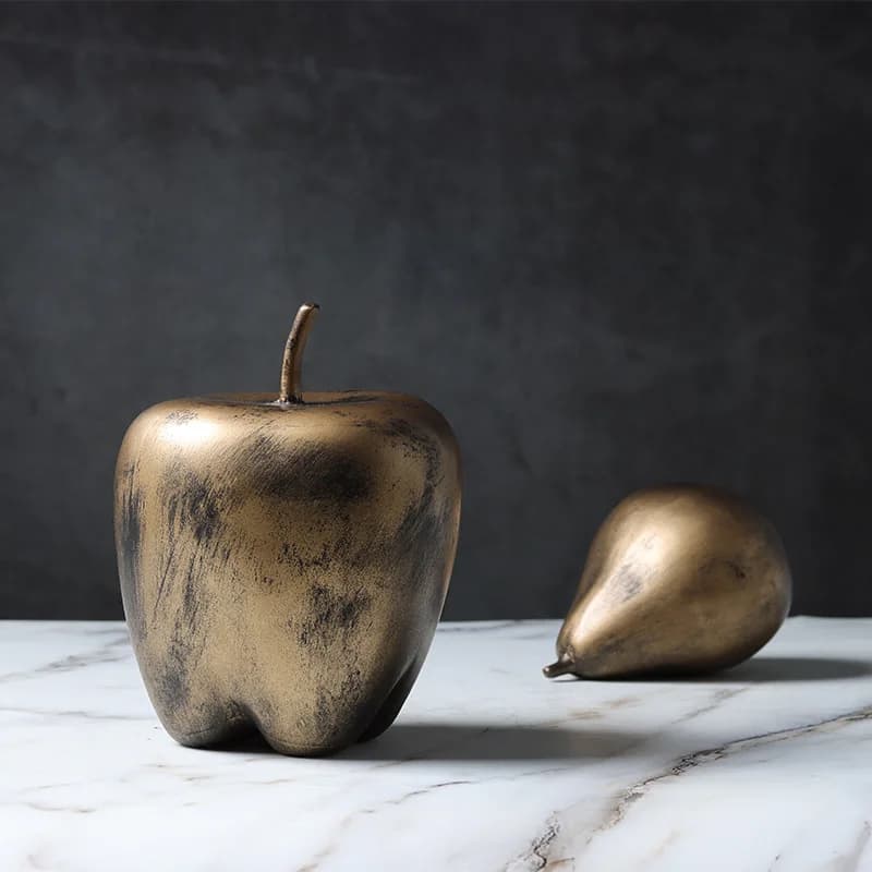 Imitation Copper Fruit Statue, Imitation Apple Pear Room Desk Decoration Handicraft Fruit Sculpture, Home Decoration