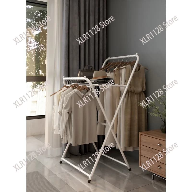 Household Indoor Clothes Rack Simple Foldable Floor Standing Coat Hanger for Bedroom Dorm Bay Window