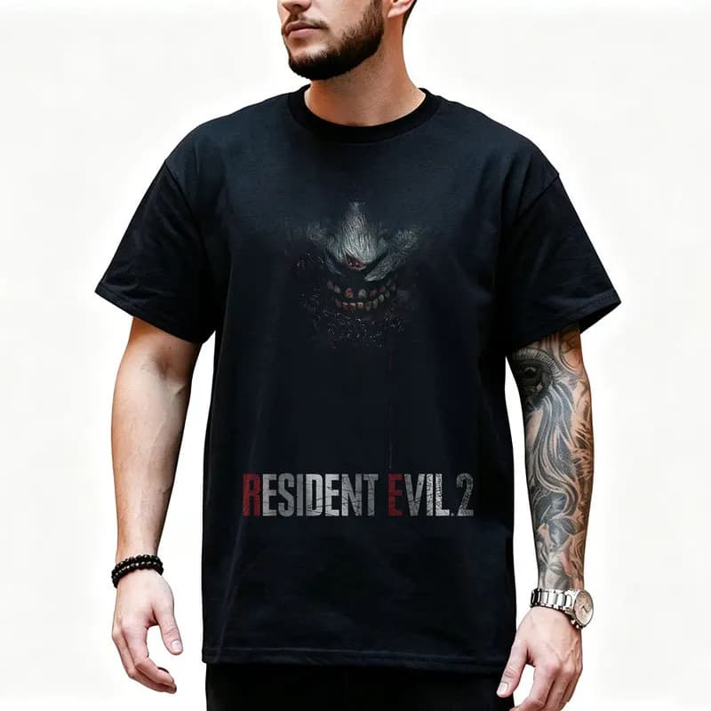 Vintage Resident Evil 2 Nemesis T‑Shirt Biohazard RE2 Horror Movie Game Graphic Print Tee Retro Unisex Streetwear Tops