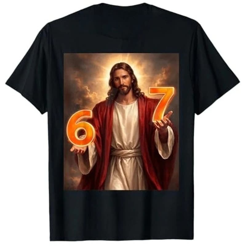 Y2k Humor God Six Seven Jesus 67 Meme Funny Graphic T-Shirt Fashion Jesus Christian Faith Streetwear Novelty Saying Tee Top