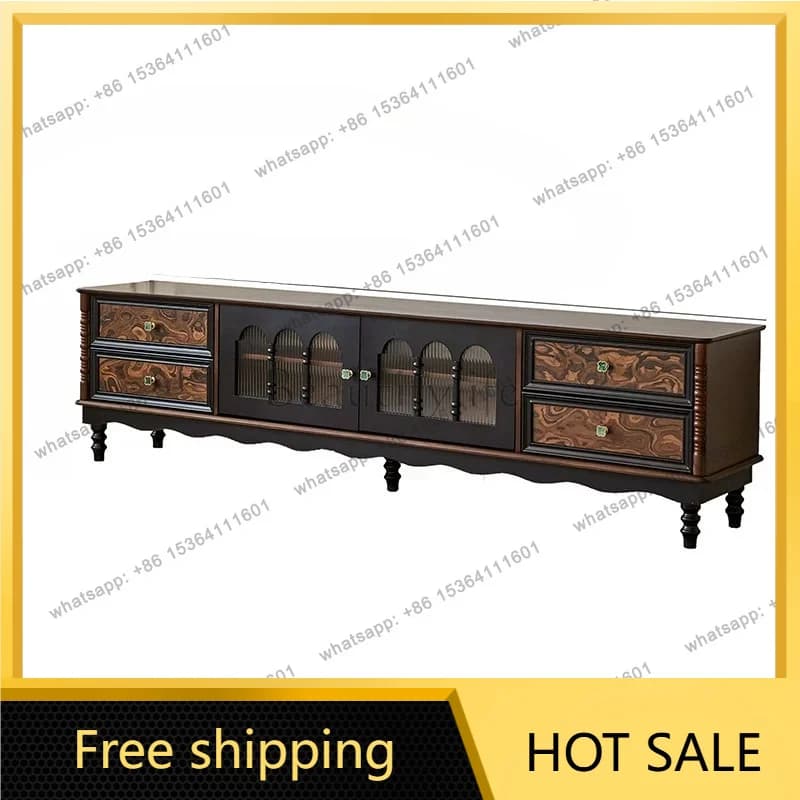 PG French antique solid wood TV cabinet retro living room furniture storage cabinet American style
