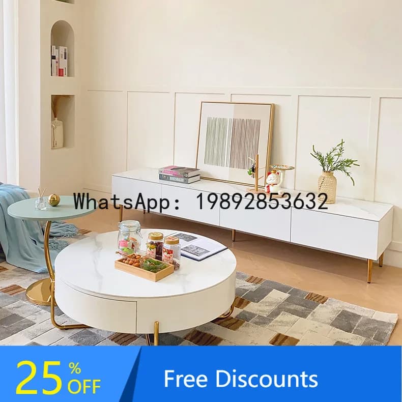 YFY Modern Minimalist Rock Board TV Cabinet and Coffee  Set Italian Minimalist Living  Small  Audiovisual Floor Cabinet