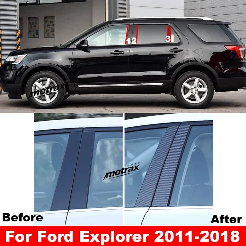 6pcs Glossy Black Carbon Fiber Pillar Posts Fit for Ford Explorer 2011-2018 Door Side Decoration Window Cover Sticker Accessory